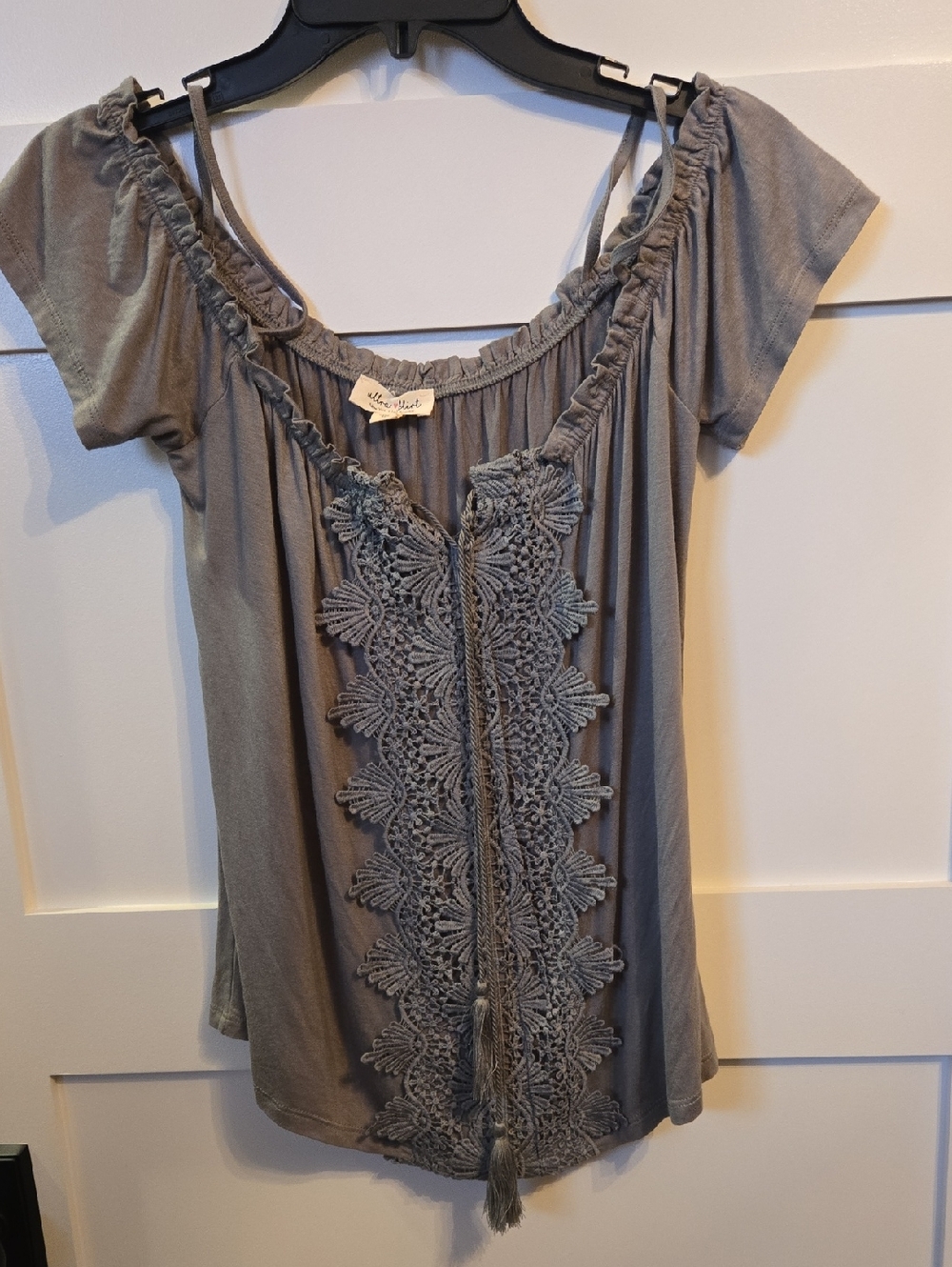 Ultra Flirt Green Crochet-Front Top Size S